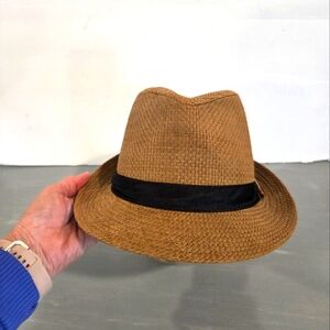 Peter Grimm 1963 Fedora Hat Woven Button Men Women Tan Vtg Summer Casual